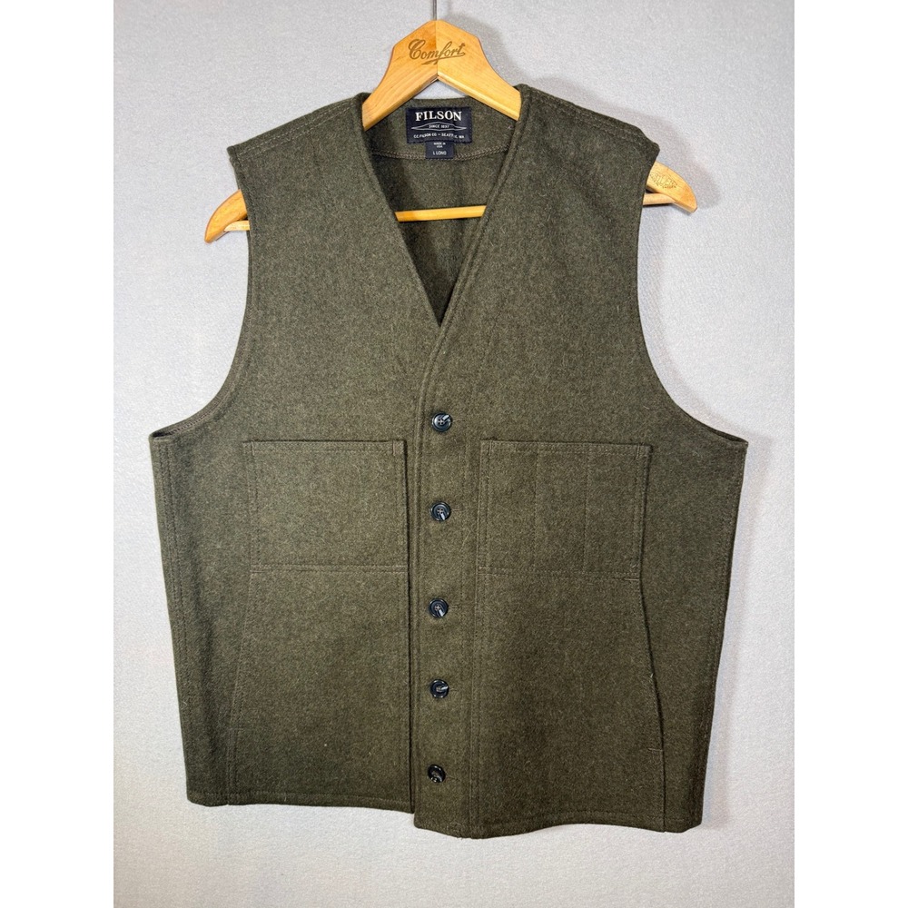 Filson Mackinaw Wool Vest Forest Green Mens Large Long Made in USA 11010056